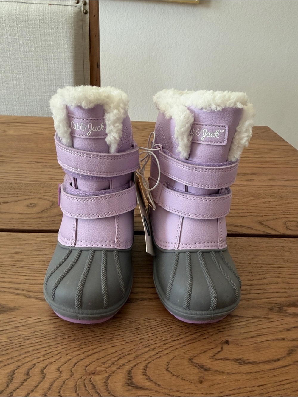 Cat & Jack Lilac and Gray Kids' Waterproof Winter Boots with Faux-Fur Trim